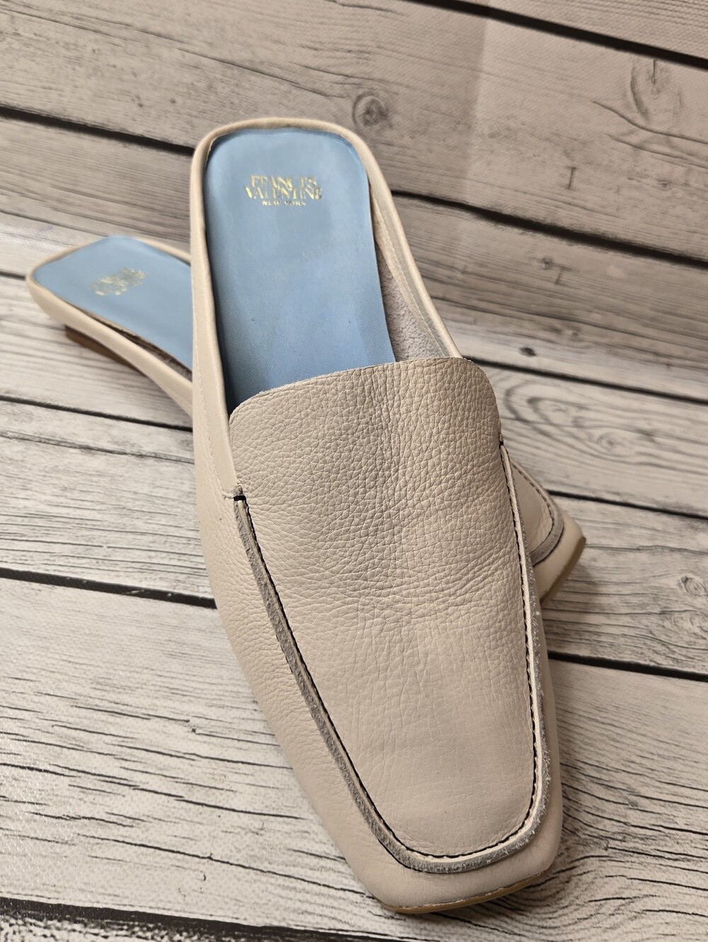 Frances Valentine New York Leather Mule Loafers Slides Cream Beige Size 8.5B